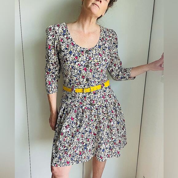 90s Rampage Floral Print Cotton Mini Dress Made USA Multi Colored Summer Spring - Picture 1 of 12